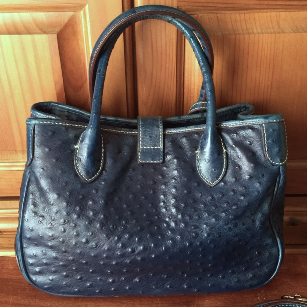 Dooney & Bourke Navy Ostrich Satchel - Picture 3 of 9